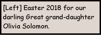 Text Box: [Left] Easter 2018 for our darling Great grand-daughter Olivia Solomon.